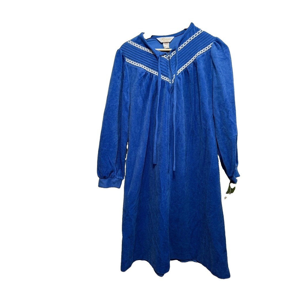 Vintage Komar Blue Velour House Dress Robe NWT Marshall Field's Small Lounger